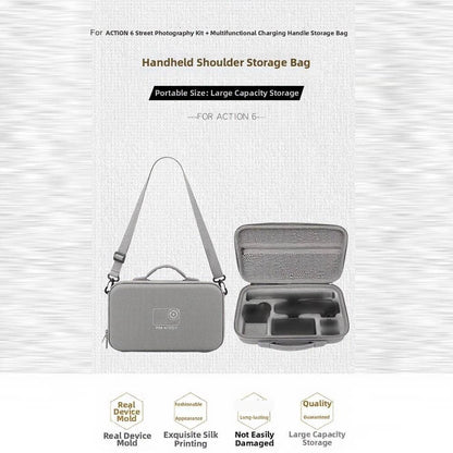 Camera Bag for DJI Action 5, Action 6 (31x19x7cm, Gray, PU Shell)