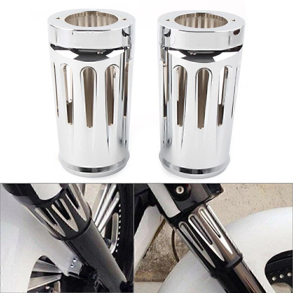 Chrome Fork Boot Slider Cover Cow Bell For Harley Touring Road King Glide 80-24