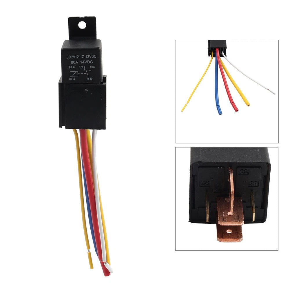 5-Pin Relay Harness 80A 12V JD2912-1Z-12VDC Socket Plug