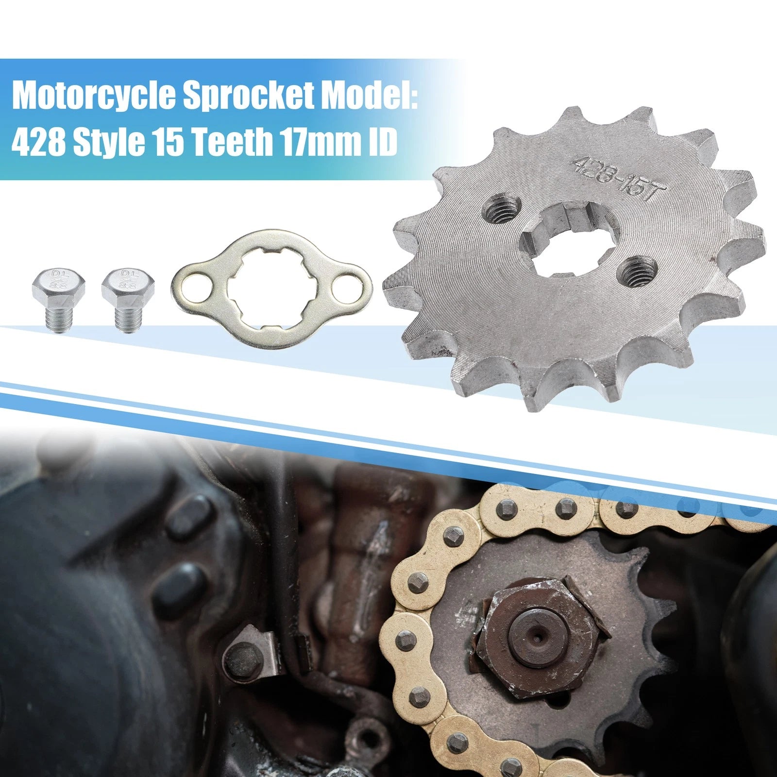 Front Engine Sprocket Set 15T 17mm ID Replacement for Dirt Pit Bike ATV (—)