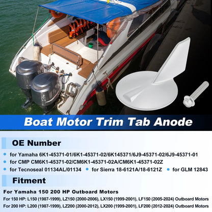 Trim Tab Anode for Yamaha 150 200 HP Outboard Motors (6K1-45371-01)