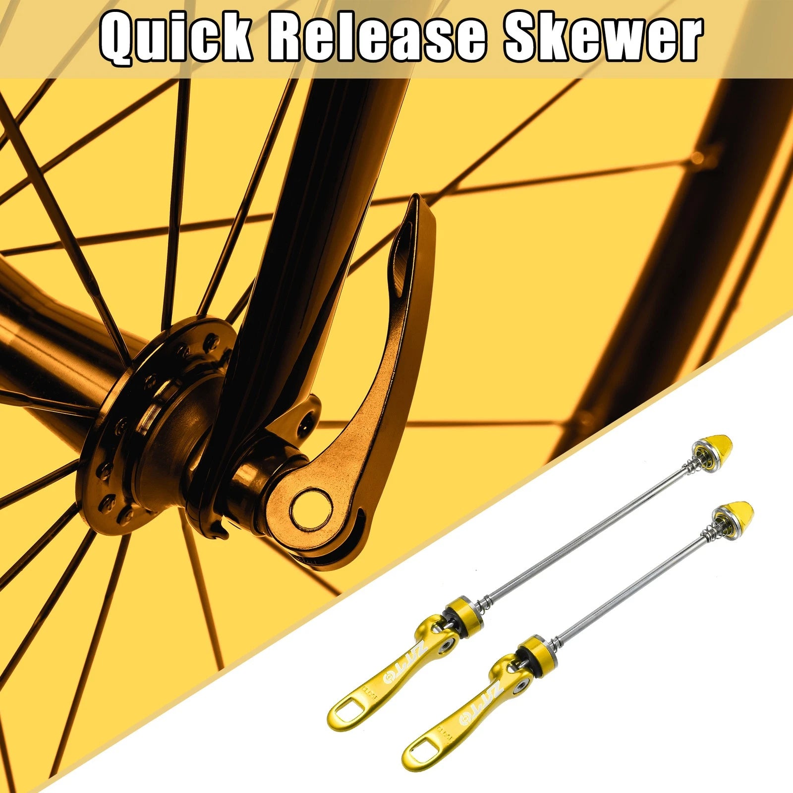 Front Rear Quick Release Axles Set Gold for Bicycle Bike (150mm 190mm)