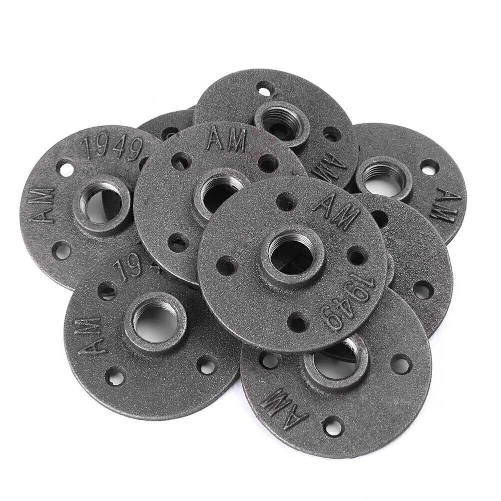 10x 1/2" Malleable Threaded Floor Flange Pipe Fittings Wall Mount Black