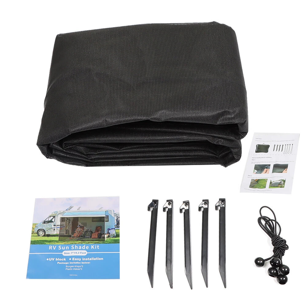 RV Awning Sun Shade Screen for RVs (11''-20'') Black Mesh