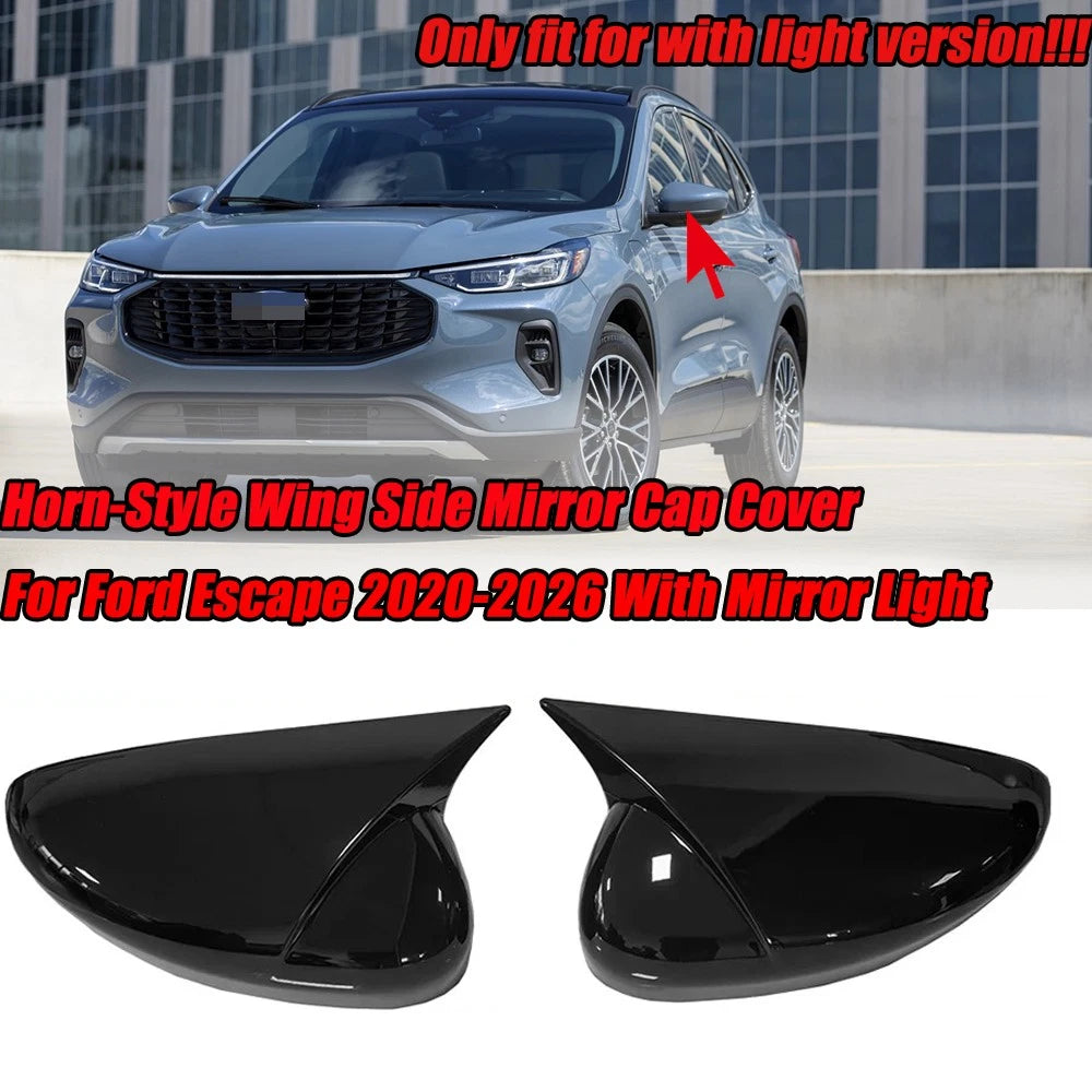 2Pcs ABS Horn Style Side Mirror Cap Covers Gloss Black for Ford Escape (2020–2026)