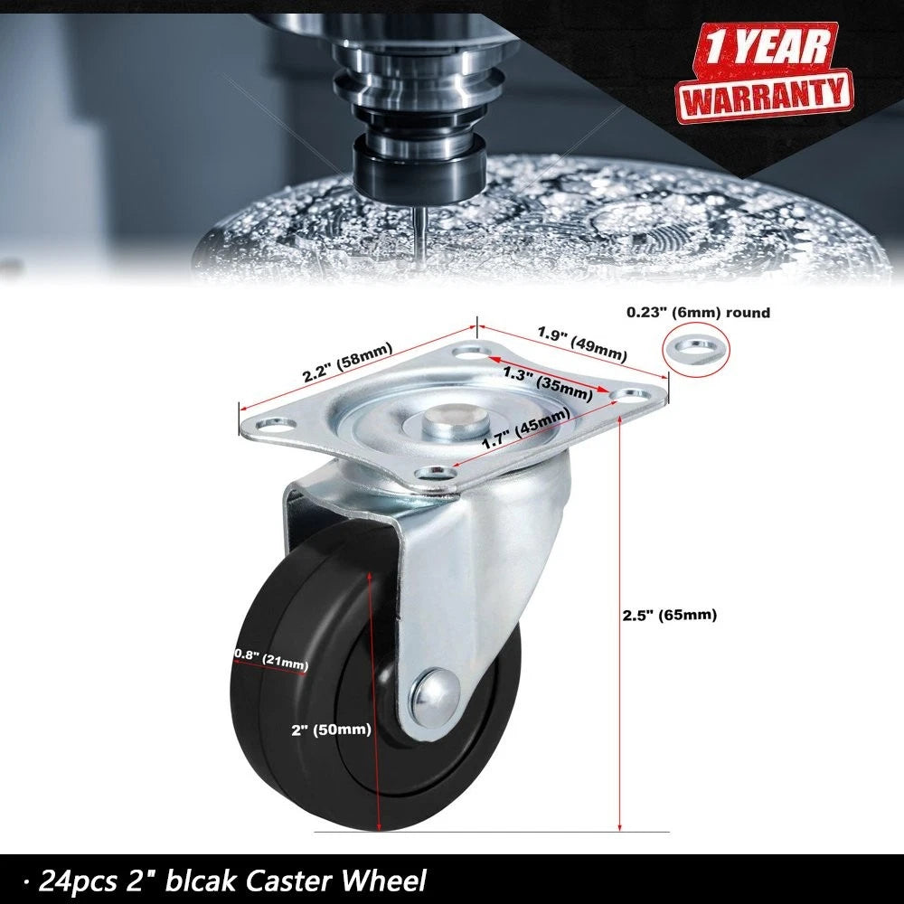 24 Pack 2" Swivel Caster Wheels for Heavy Duty Applications
