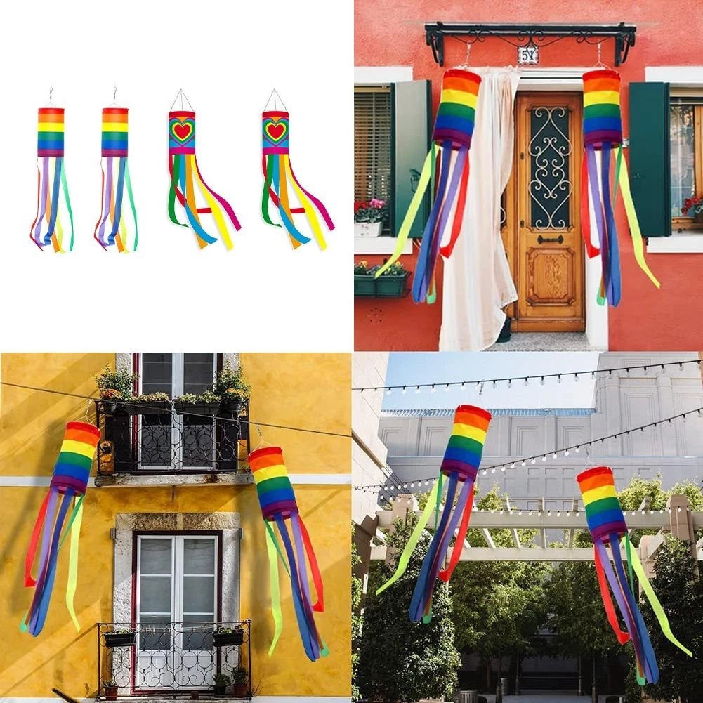 Set of 2 Outdoor Rainbow Wind Direction Flags for Garden Decor