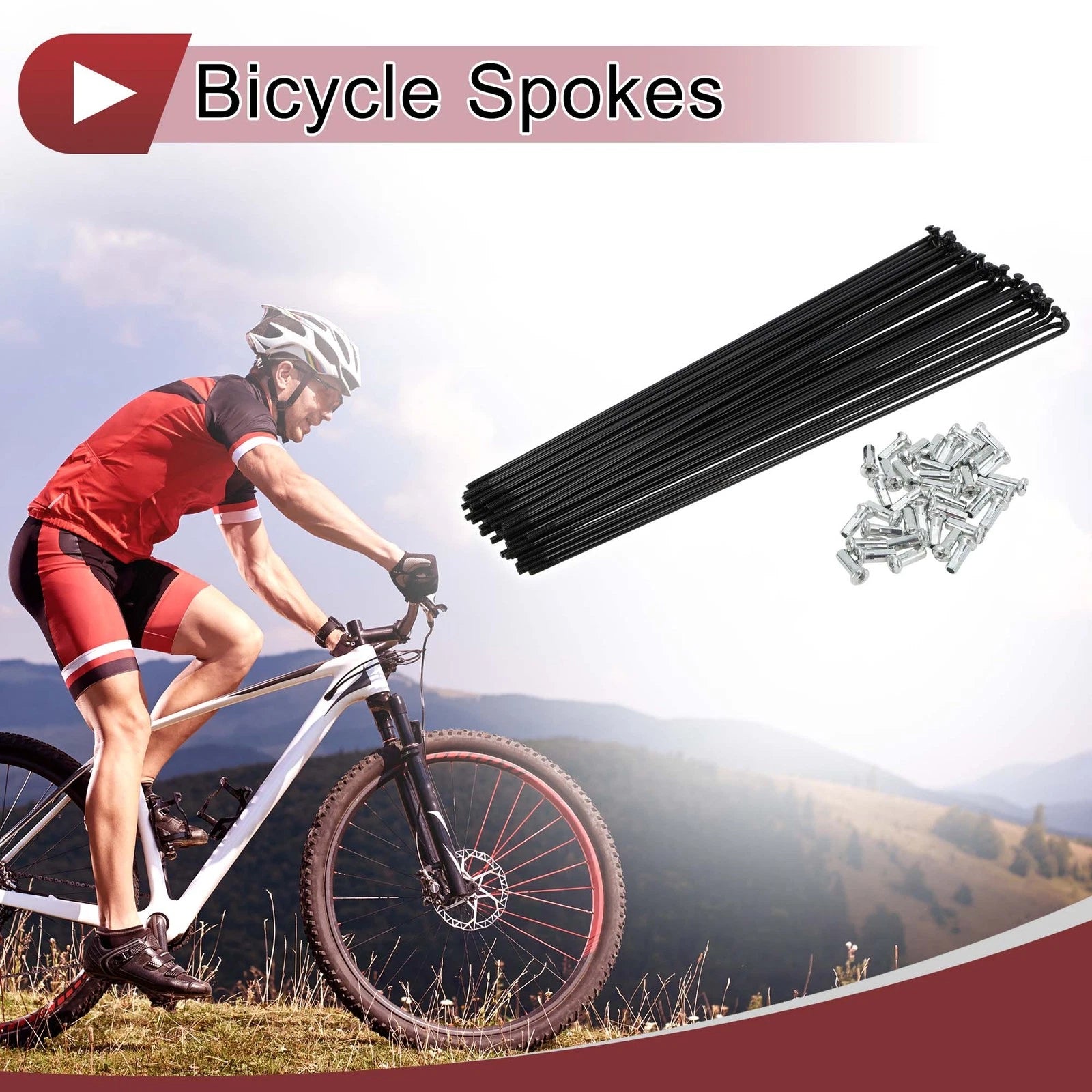 Bicycle Spoke Set Replacement 222mm Carbon Steel for 13G Wheel (38 Pack)