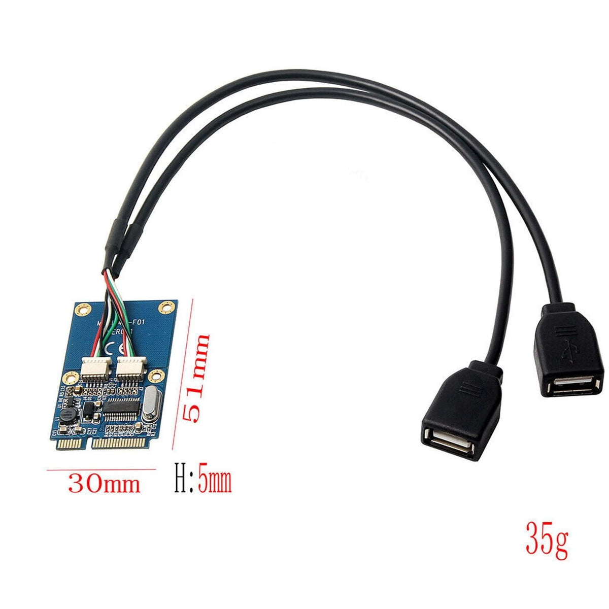 Mini PCI-E to 5 Pin Dual USB 2.0 Adapter Riser Card Extender