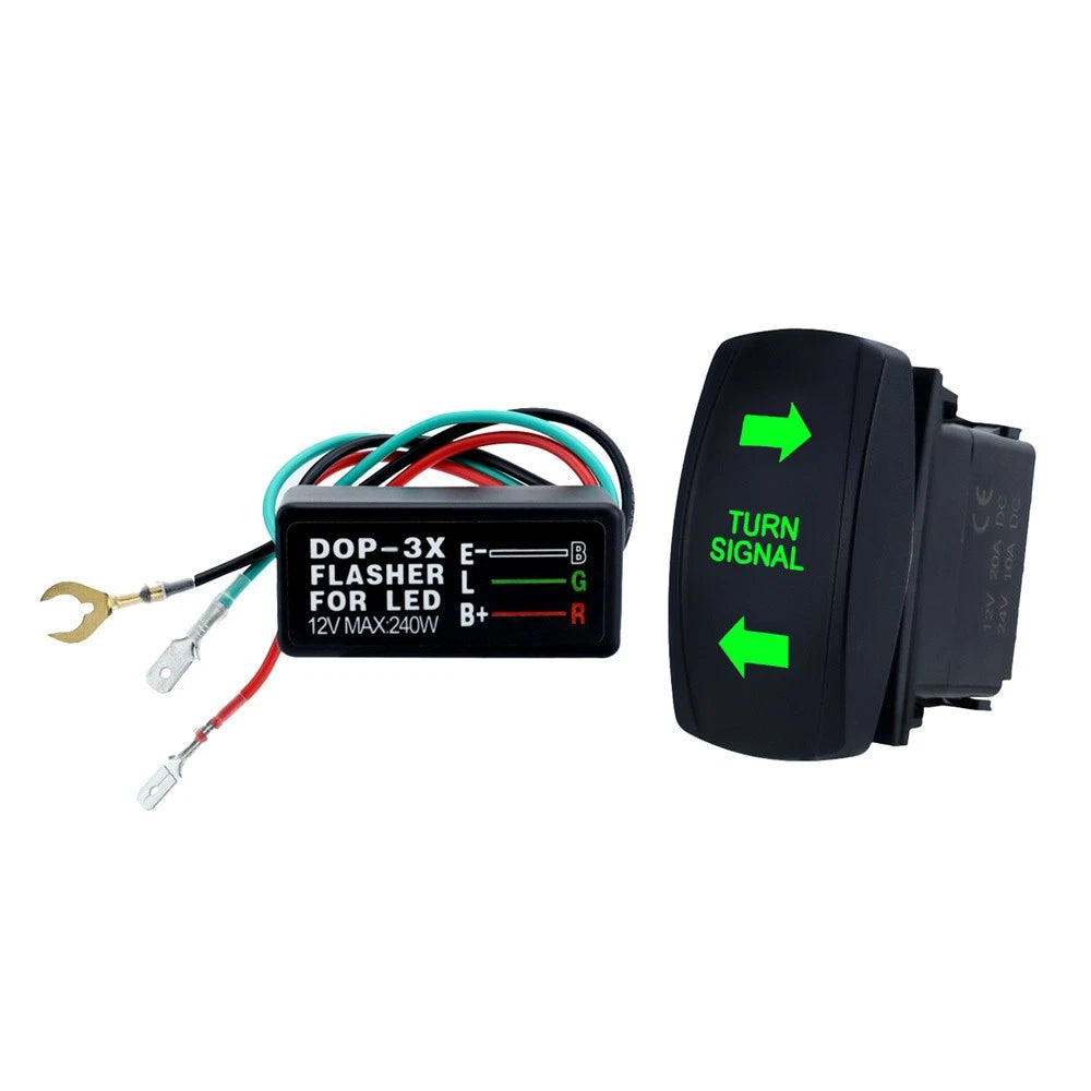 Turn Signal Rocker Switch with Green Flasher Light For ATV UTV RV Vehicle