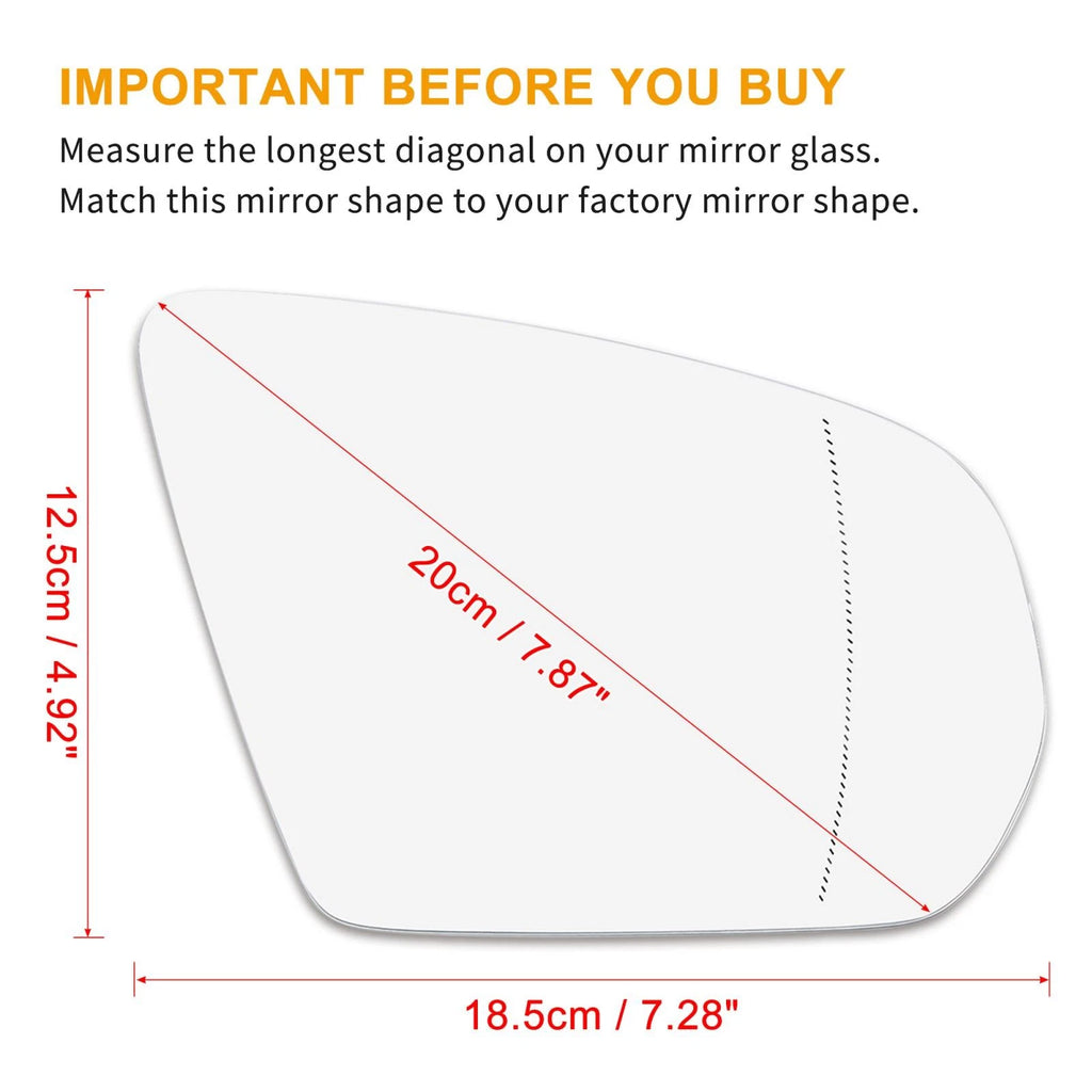 Right Rearview Mirror Glass Heated Replacement for Mercedes-Benz C-Class (2015–2021)