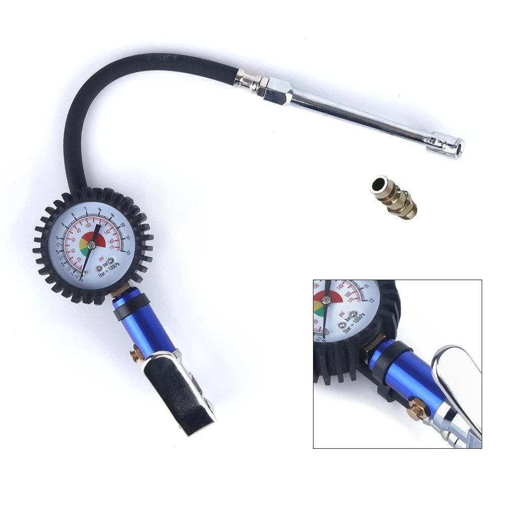 Car Tyre Inflator with 12 Bar Pressure Gauge and Self Locking Copper Head