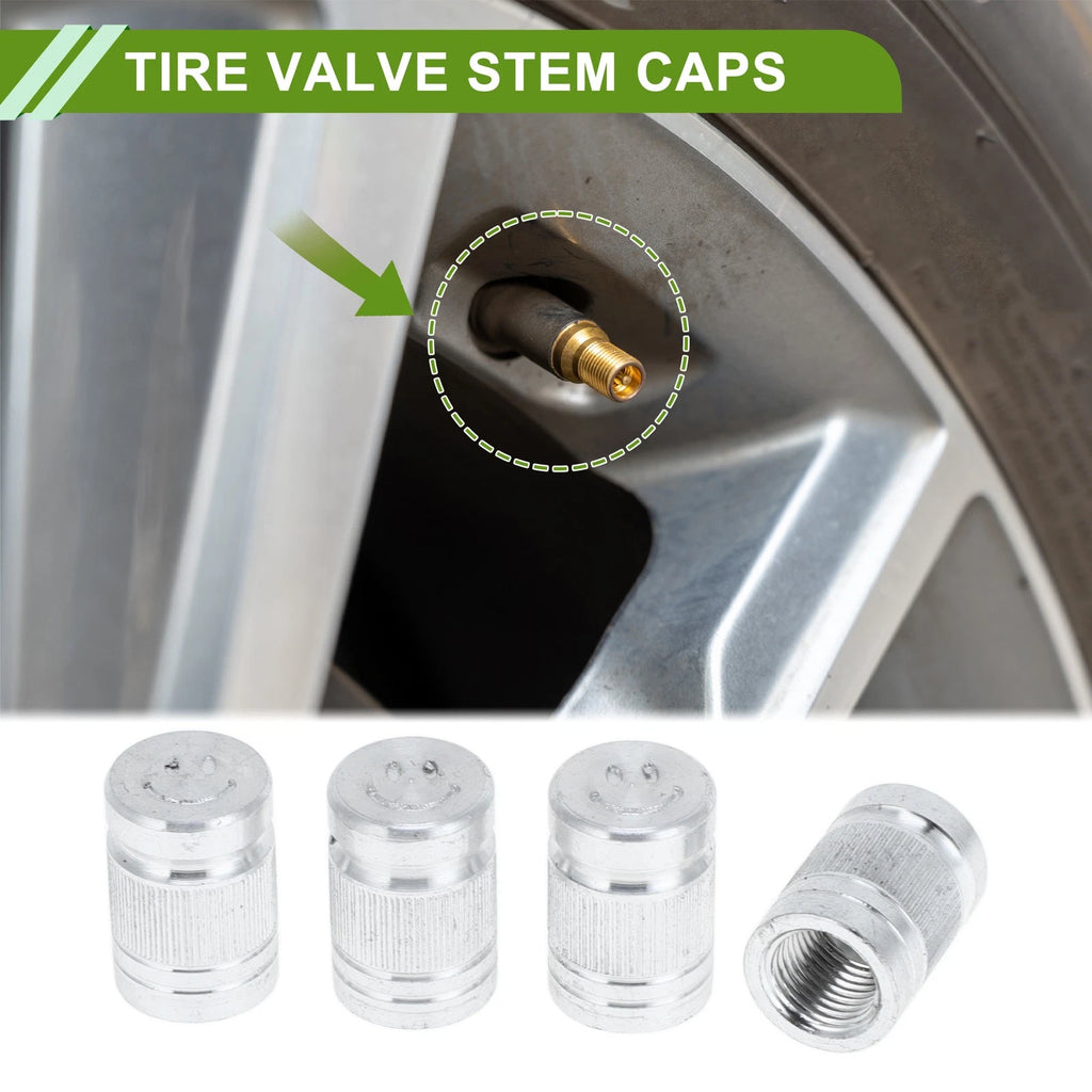 Tire Valve Stem Caps Dust Covers Silver Tone 4 Pack for Bicycle (Any Year)