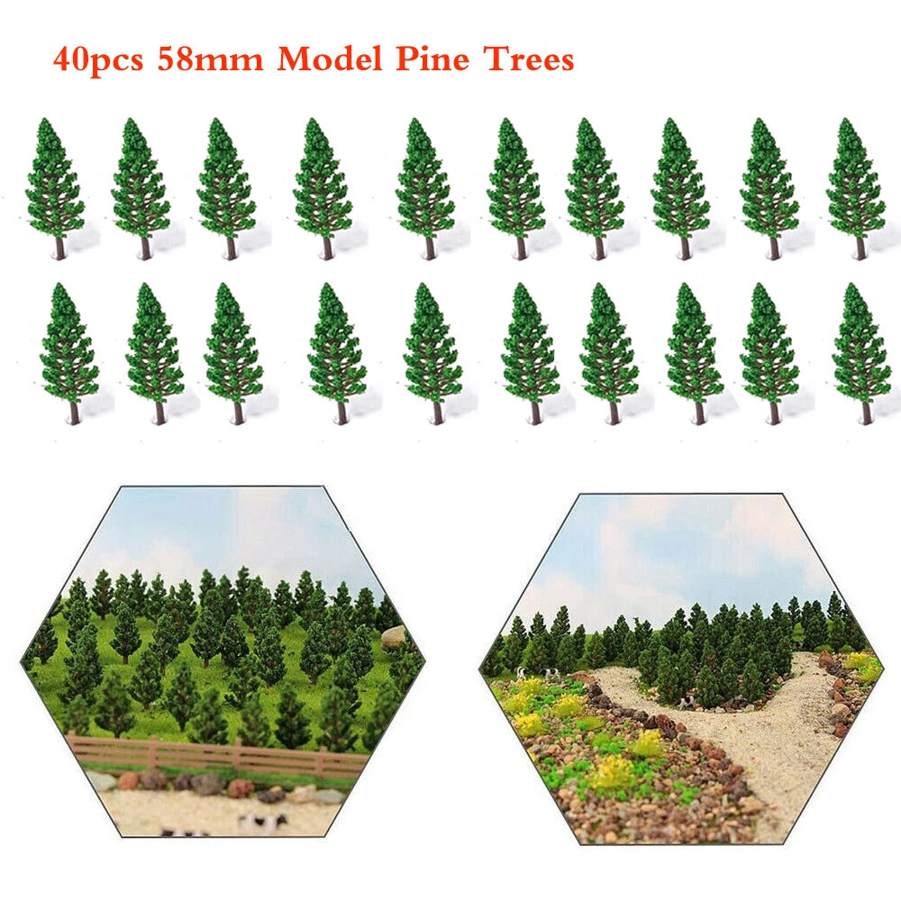 40pcs 2.28" Pine Trees for Train Railroad Park Landscape Garden