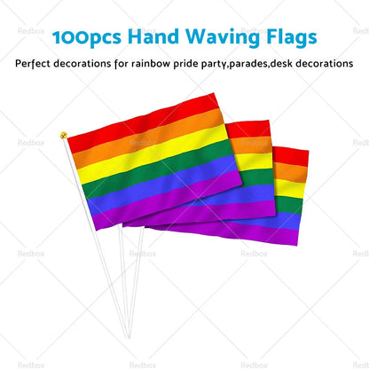 100x Mini Rainbow Flags for Pride Events (14x21cm)