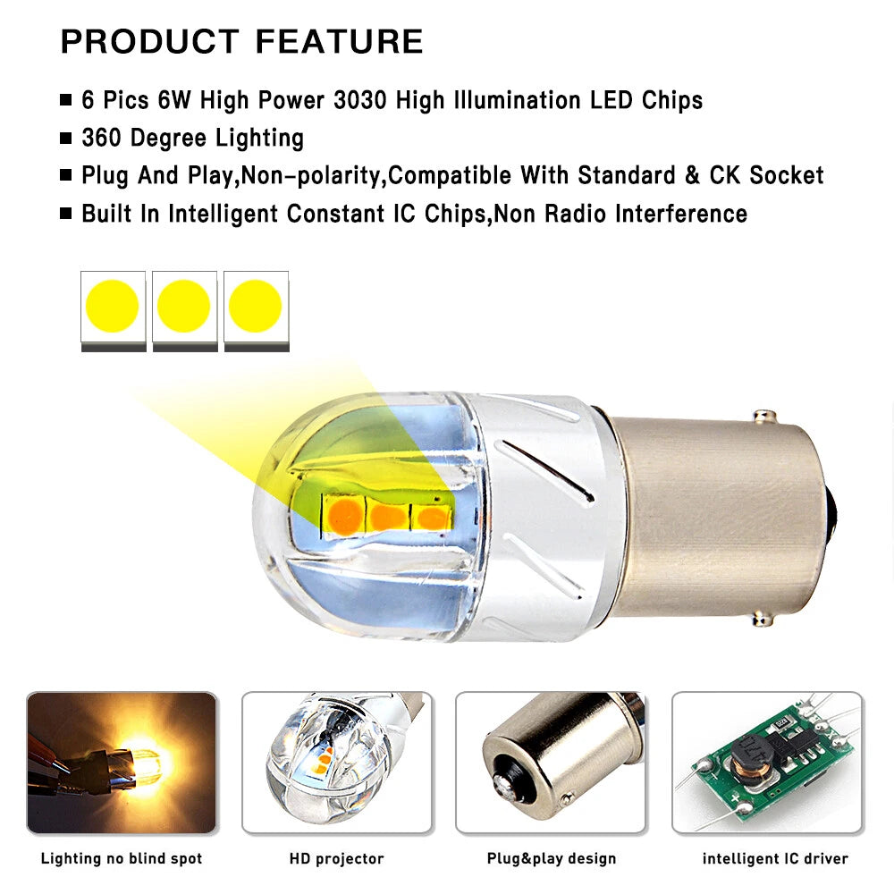 4X 1156 Yellow Amber LED Backup Reverse Light for