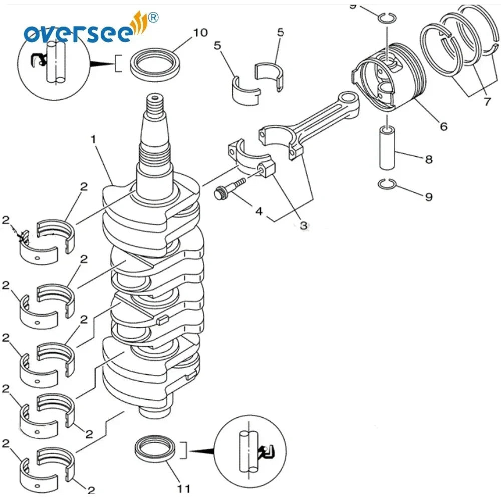 Crankshaft Repair Kit 6C5-11411 for Yamaha Outboard Motor F60 (50HP/60HP)
