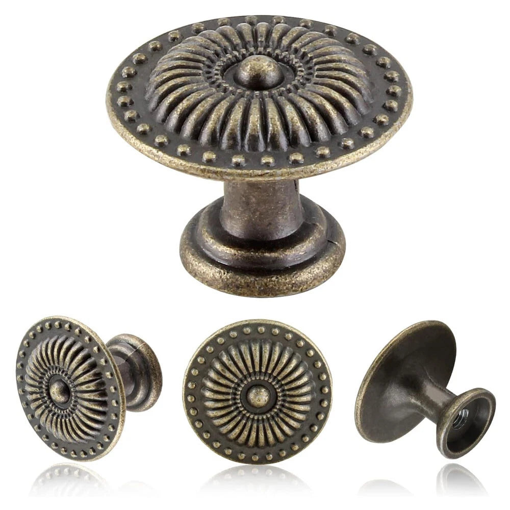 Set of 6 Zinc Alloy Vintage Flower Handle Knobs for Drawer Door Cabinet