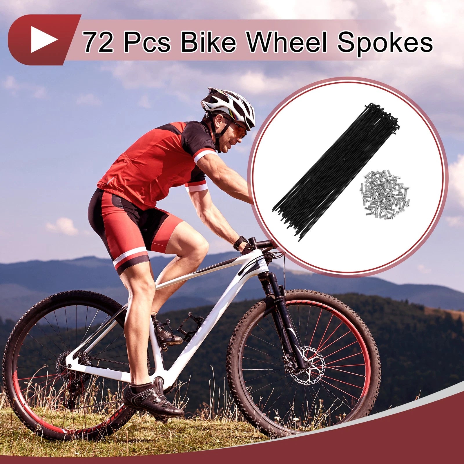 Set 14G Bicycle Spokes 221mm Carbon Steel Black for Wheel Spoke (Universal)
