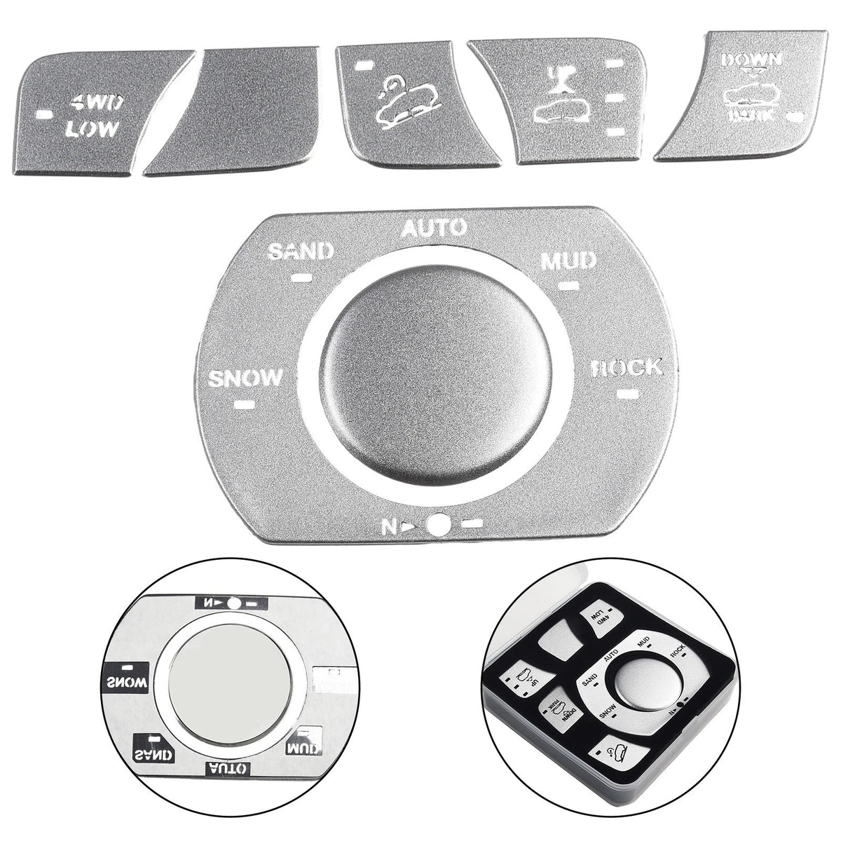 Silver Four Wheel Drive Control Button Decor Cover Fashionable and Enhancing