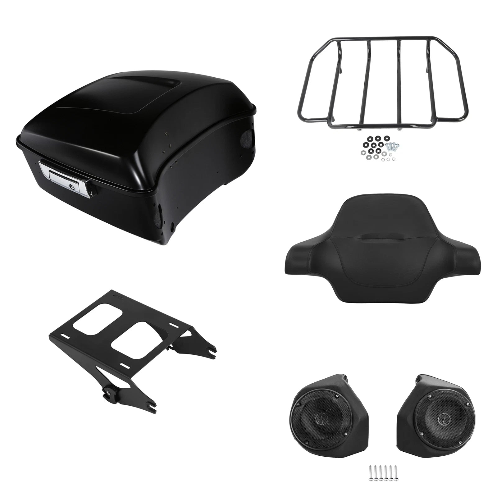 Backrest Mount Speakers for Harley Touring (2014–2026) - Black Denim