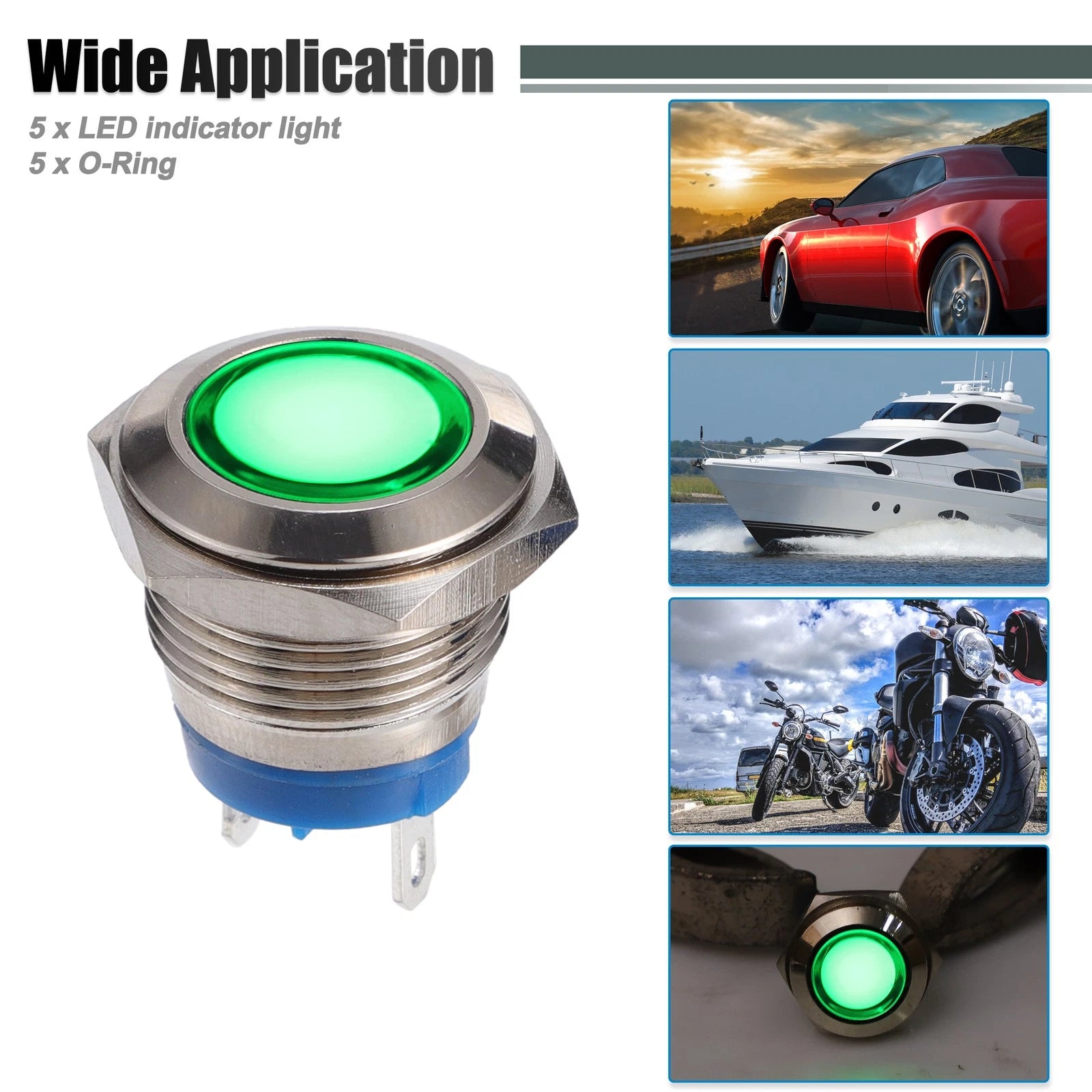 5 Pcs 16mm LED Waterproof Indicator Light for