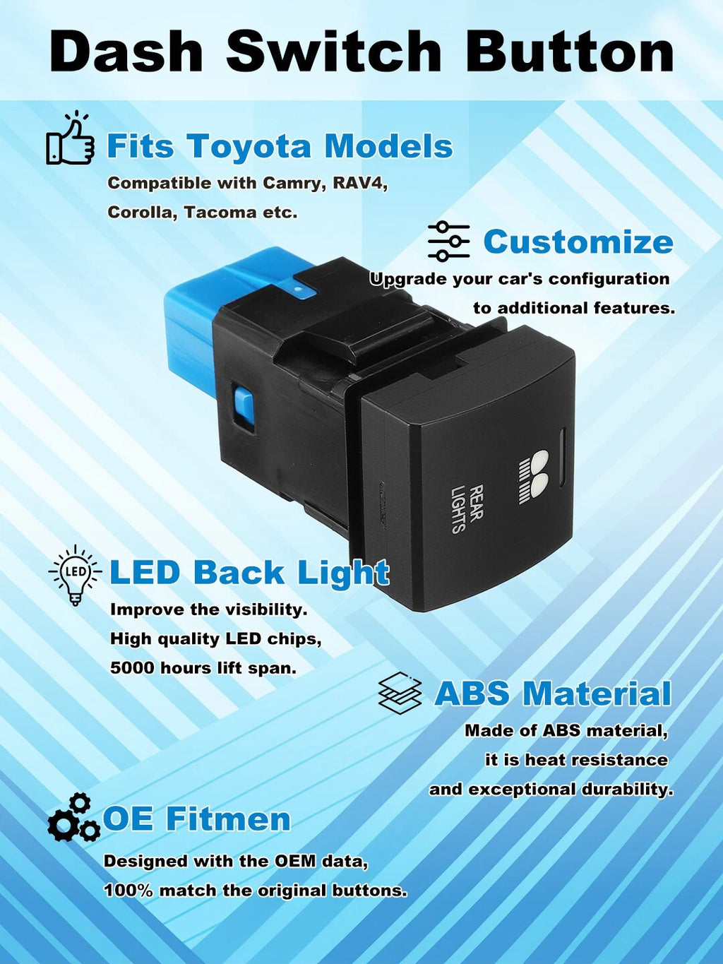 LED Spot Light Dashboard ON-OFF Button Switch for Toyota Camry RAV4 Corolla (2012–2023)