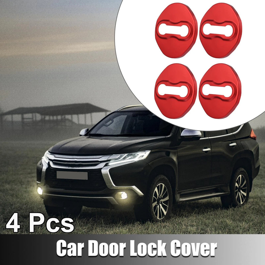 Car Door Lock Latch Covers Stainless Steel Front for Mitsubishi Red (4PC)