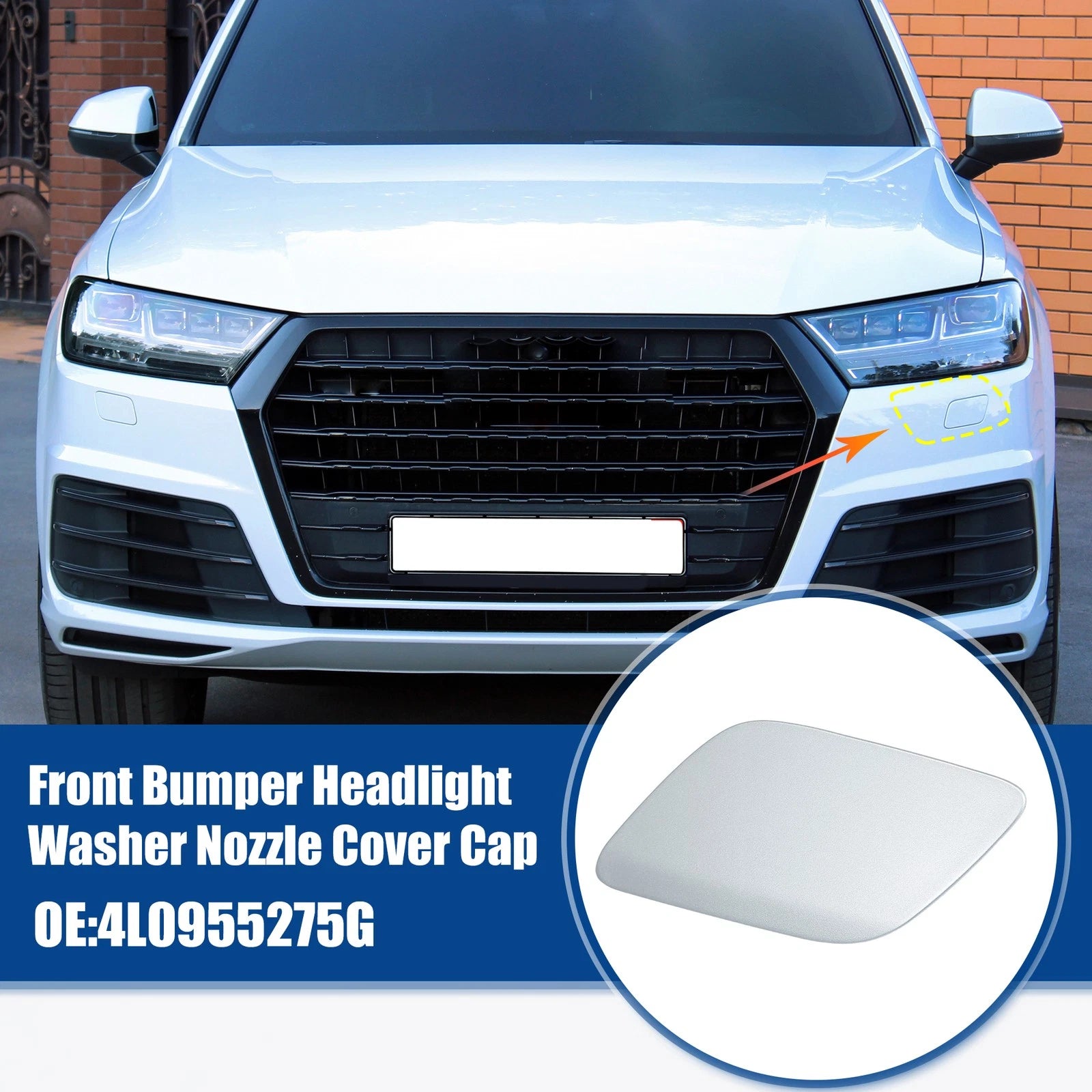 Front Left Driver Headlight Washer Nozzle Cover for Audi Silver Tone (—)