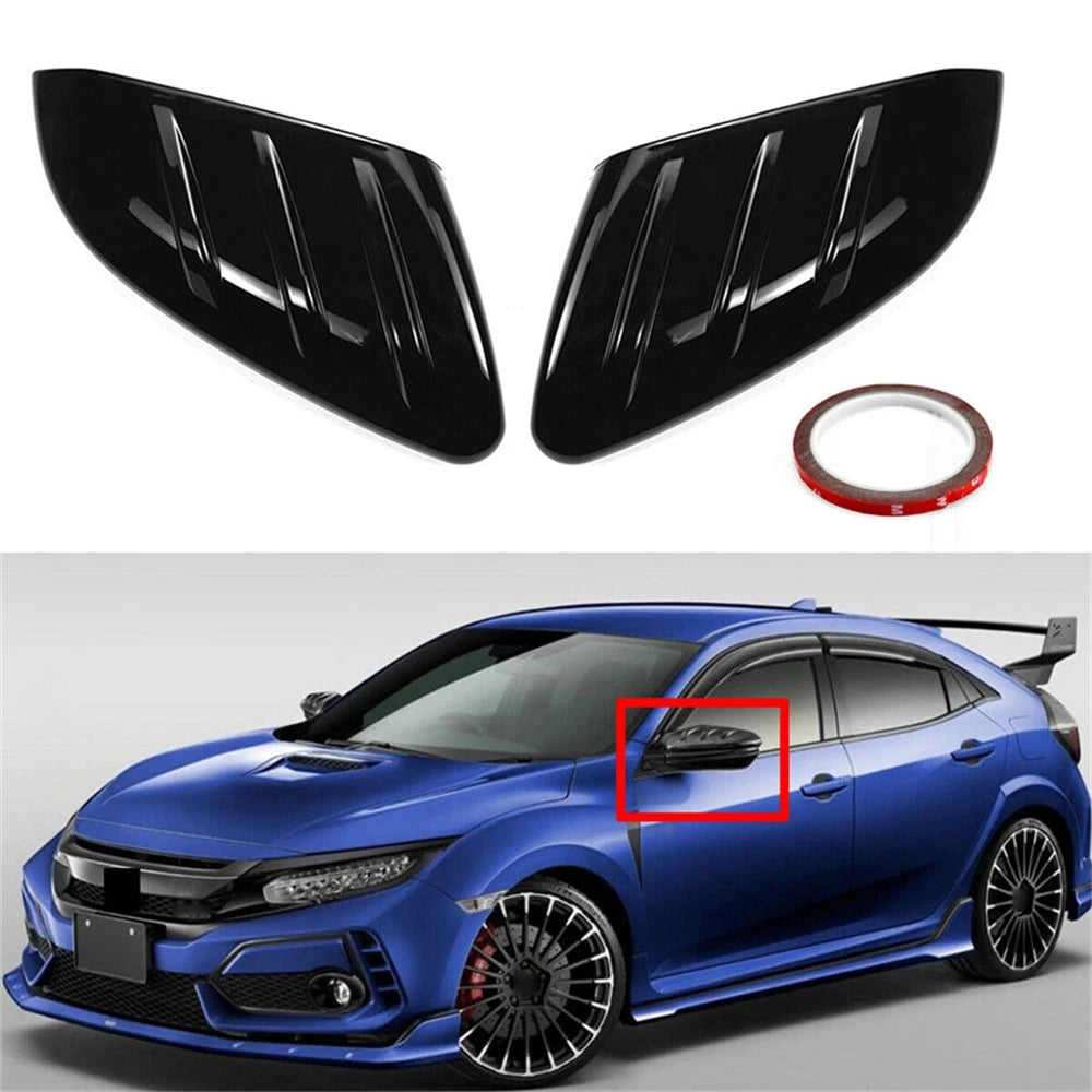 2x Glossy Black Add On Side Mirror Cover Cap For Honda Civic Hatchback 2016-2020