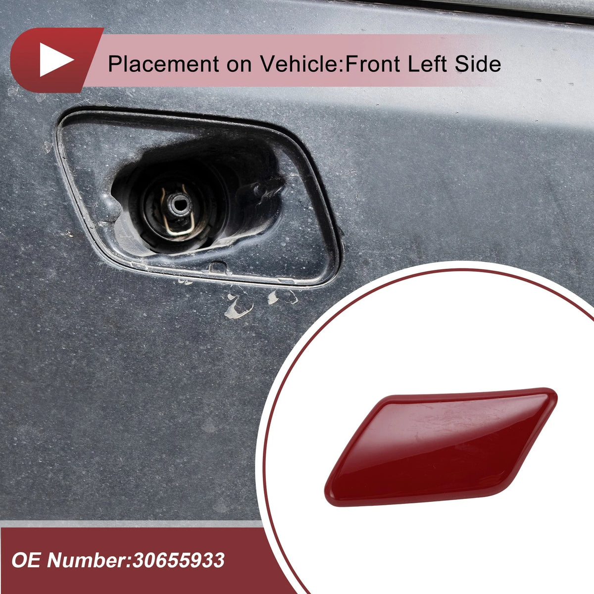 Left Bumper Headlight Washer Nozzle Cover Cap No. 30655933 for Volvo C30 (2008–2010)
