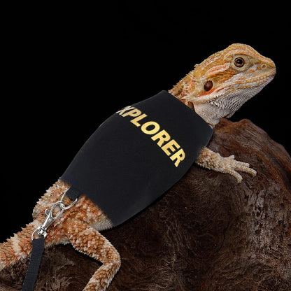 Adjustable Reptile Lizard Leash Harness for Walking Outdoor (Black)