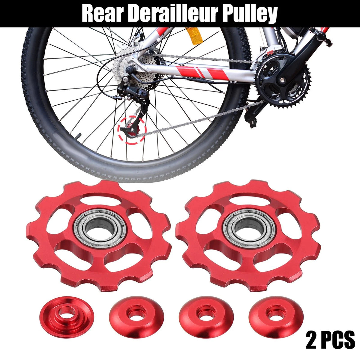 Rear Derailleur Pulley Accessories Sealed Bearing for 11T Bike Gear (Red)