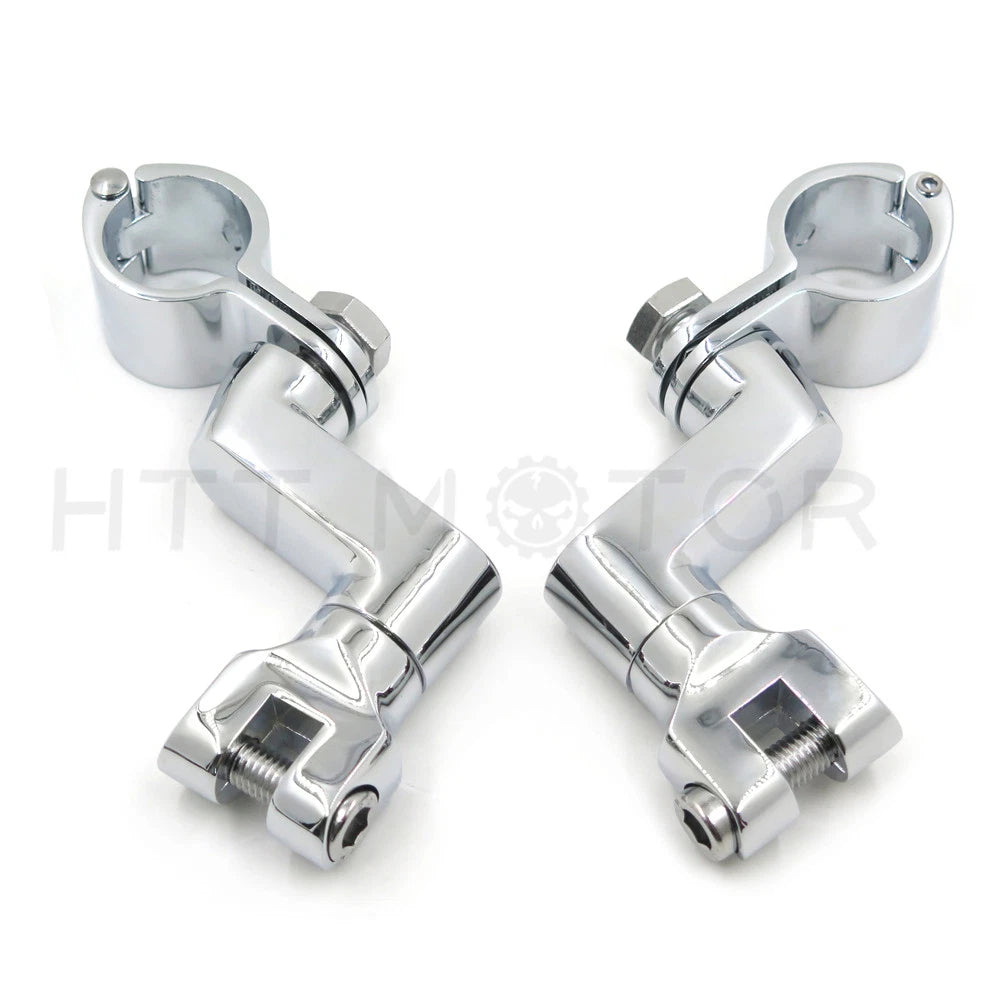 Offset Highway Foot Peg Mounts with 1" Clamps for Harley (Chrome)