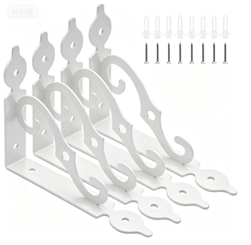 Set of 4 Thickened Iron S Brackets with Screws for Wall Mounting