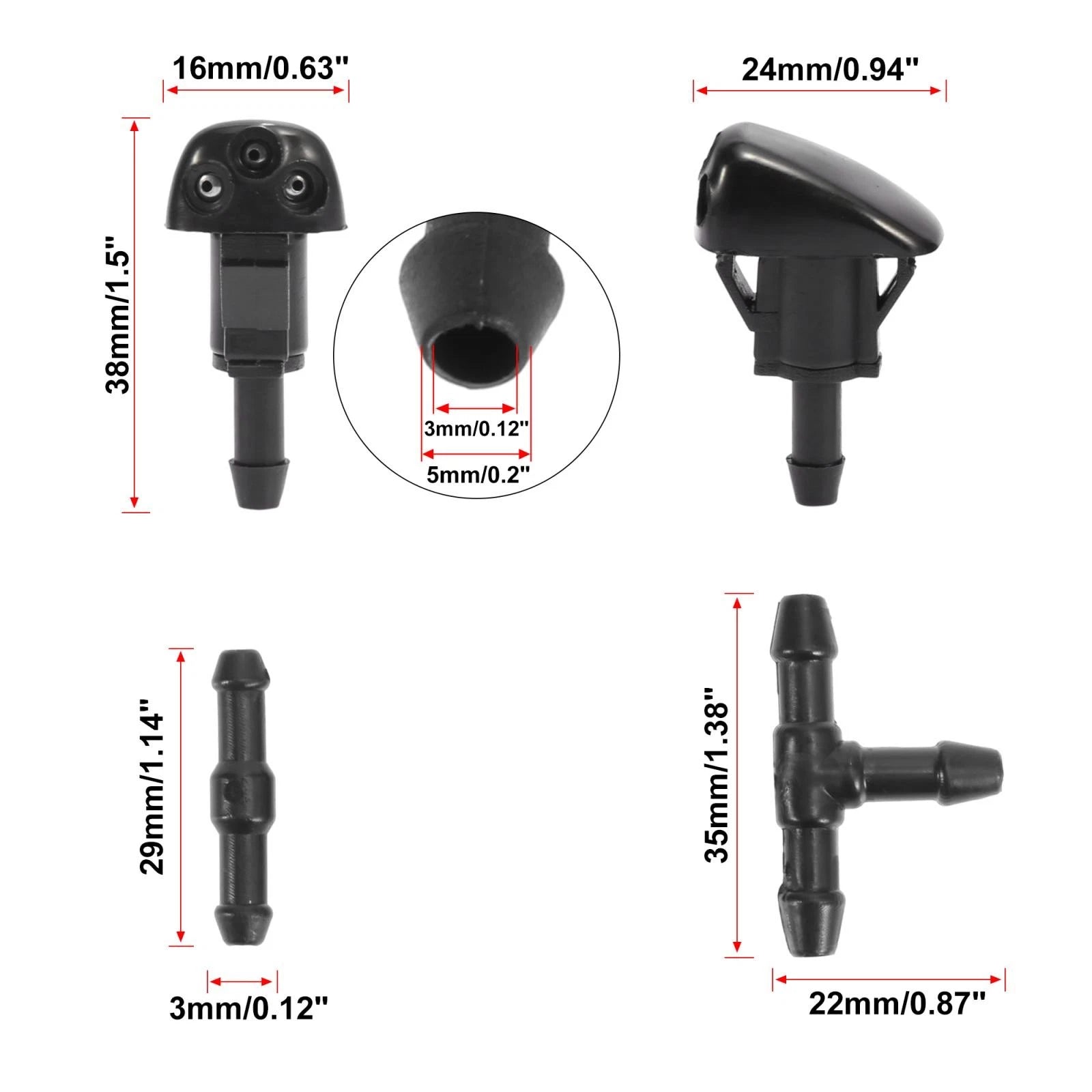 Windshield Washer Nozzle Kit 7pc Replacement for Hyundai Tiburon (2005–2008)
