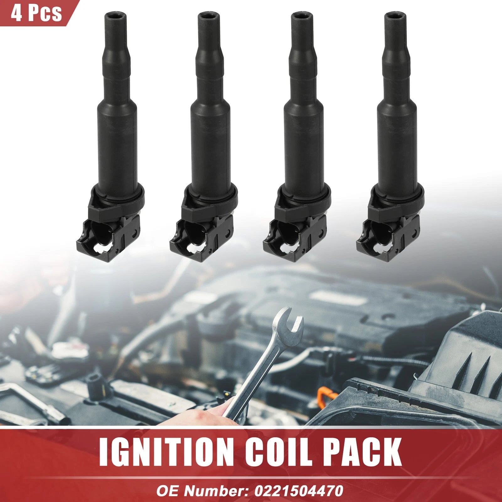 4 PCS Ignition Coil Pack Replacement for BMW 128i (2008–2013) Black