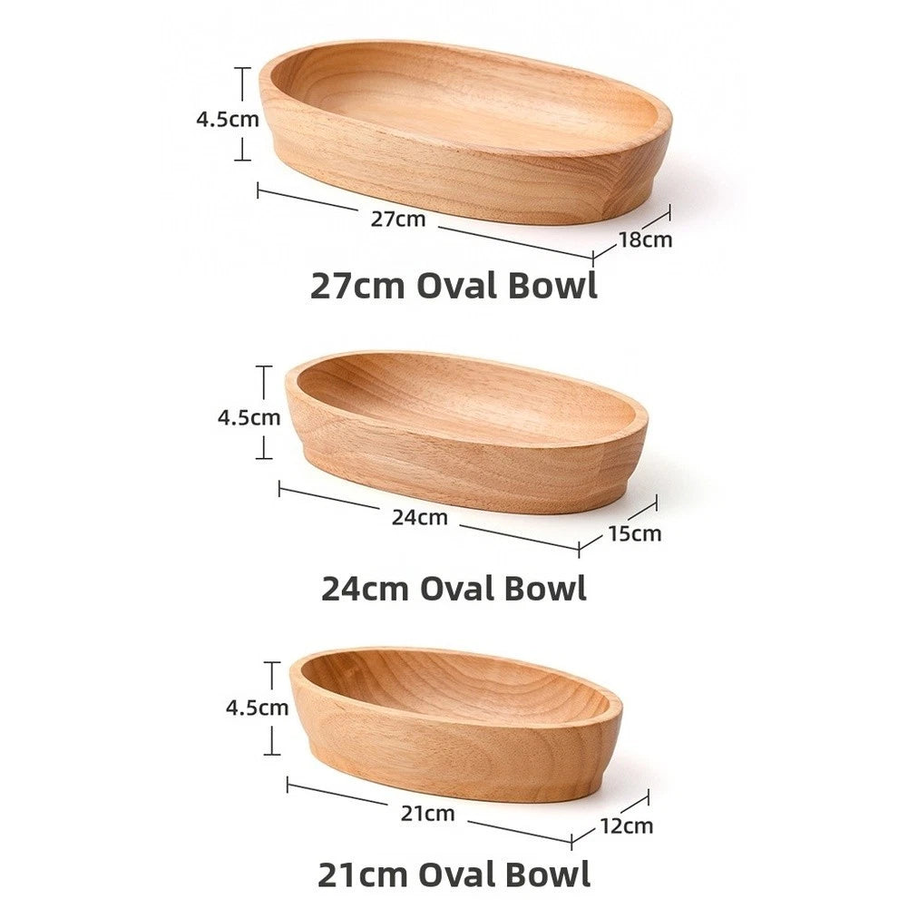 Natural Rubber Wood Boat Shape Tray for Dining Table Service