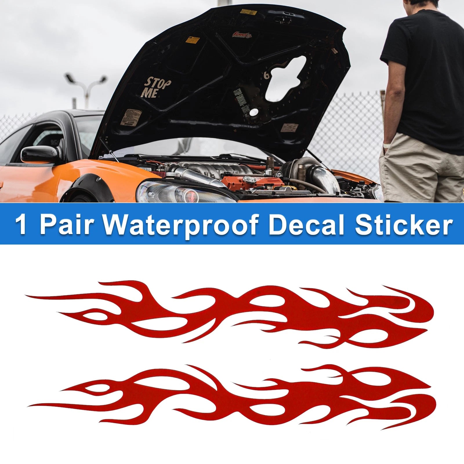 1 Pair Flame Pattern Car Bumper Sticker Decal for Universal Fit (24x4cm)