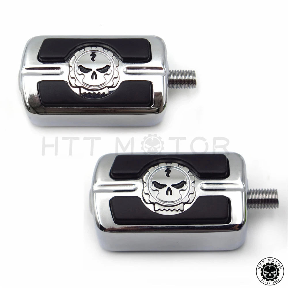 2 Chrome Skull Rubber Rails Heal Toe Shift Peg Set for Harley