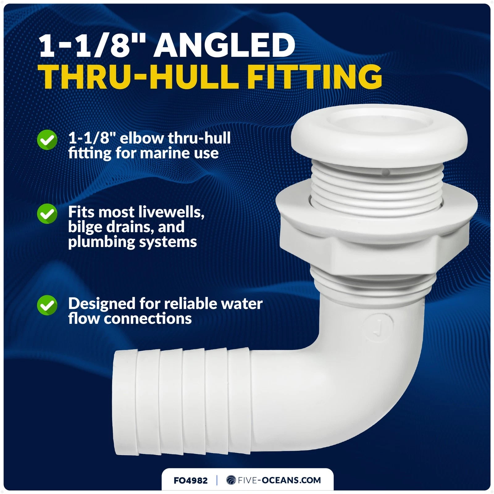 1-1/8" Angled Thru-Hull Fitting for Boat & Pontoon (FO4982)