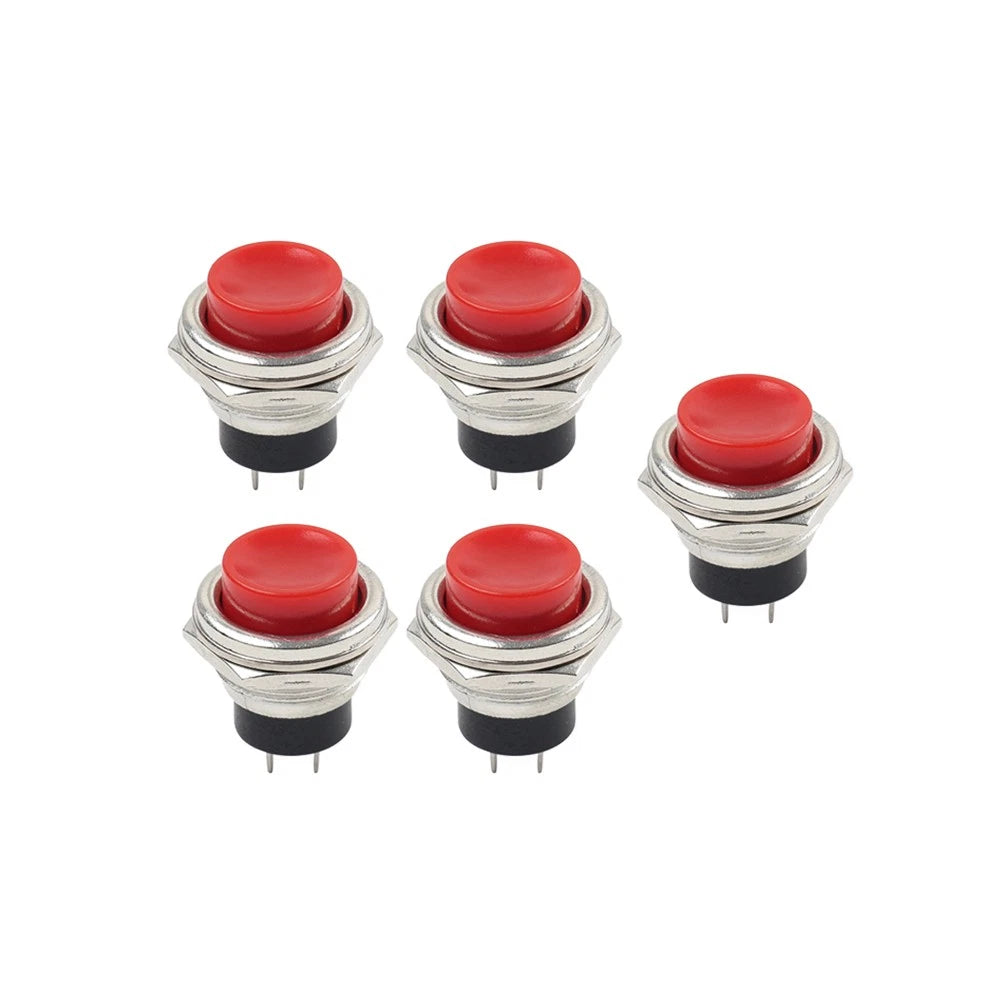 5pcs 16mm Red Round Cap Push Button Switch AC 125V 3A for Universal