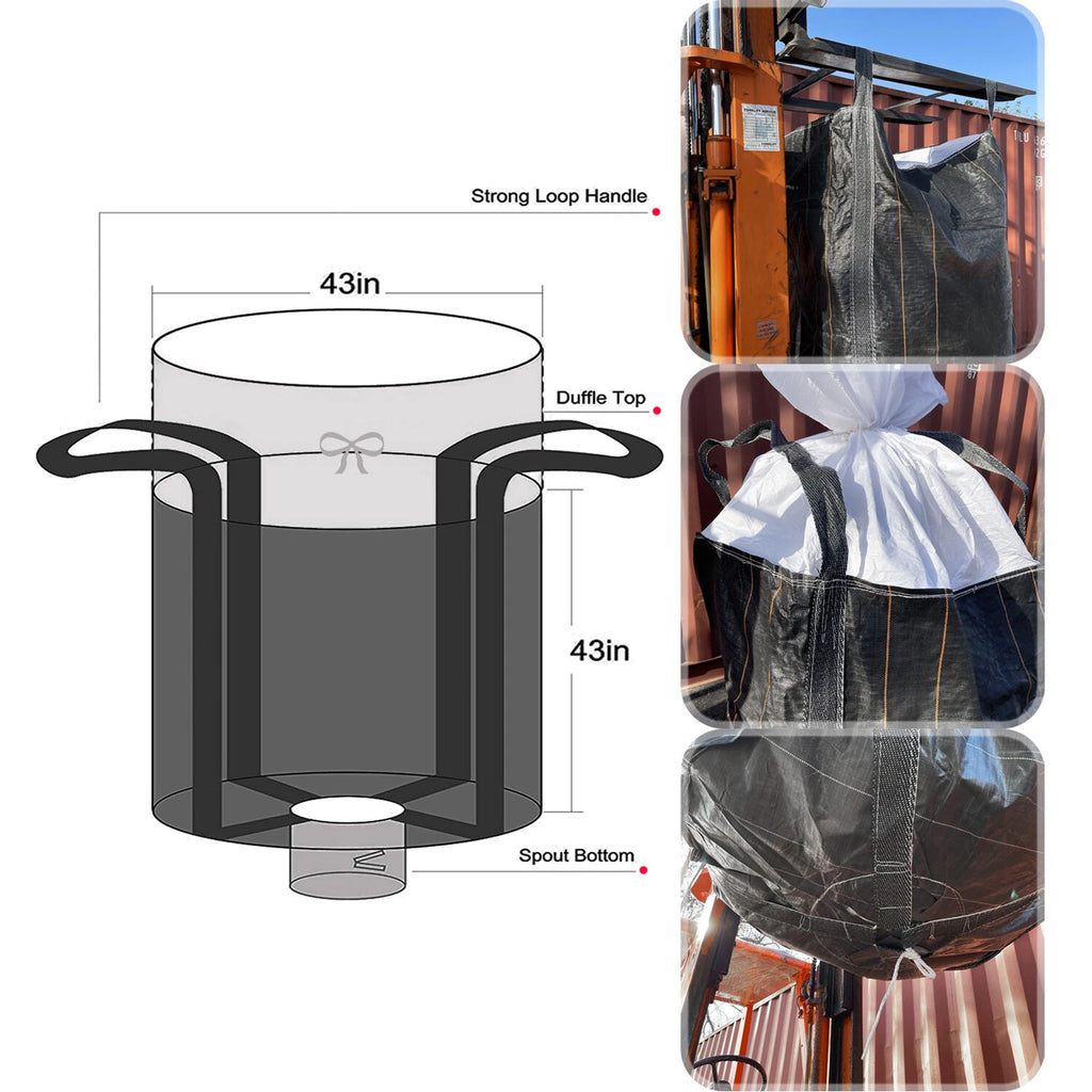 FIBC Flexible Intermediate Bulk Container Bag 43"x43" 2600LBS (1.2 Ton)