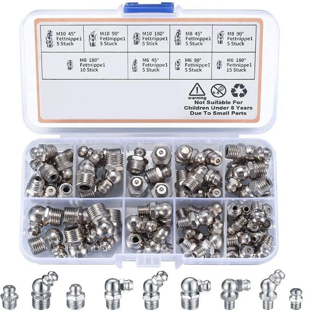 60 PCS Grease Zerk Nozzle Set for Efficient Lubrication Solutions