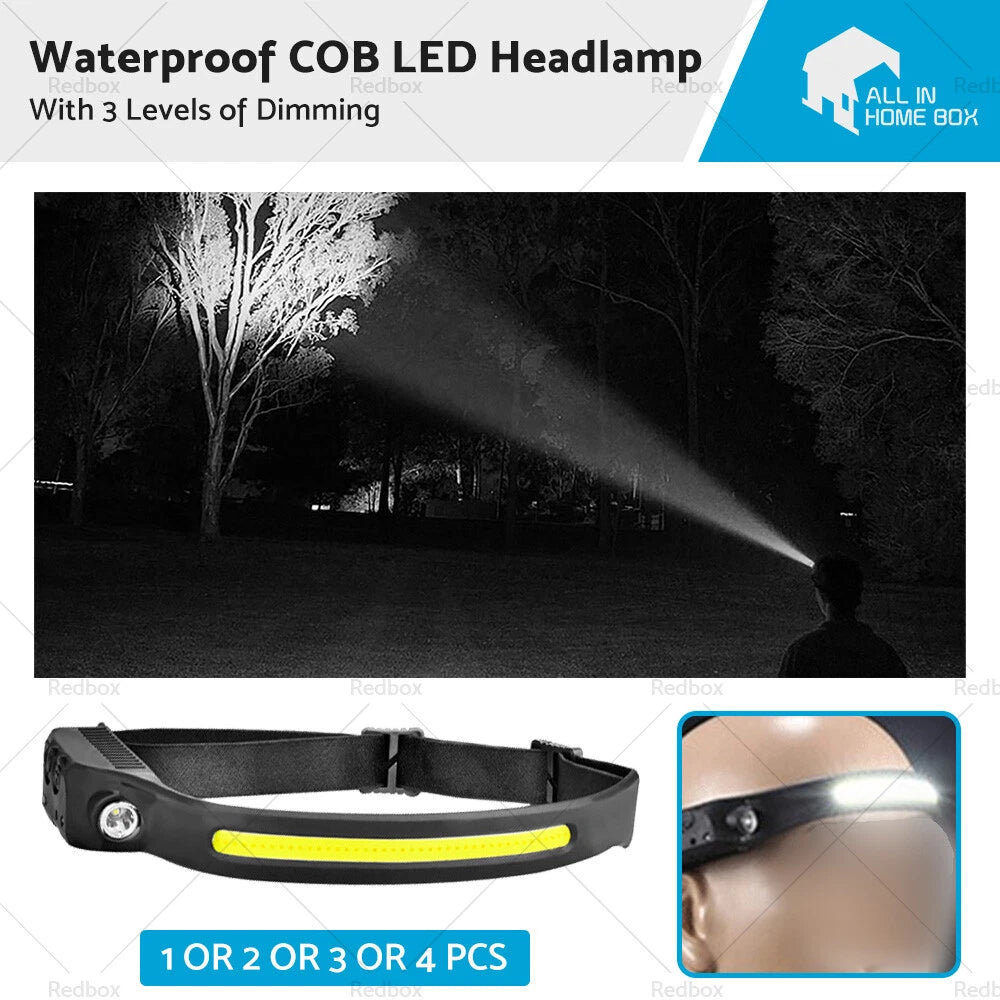 COB LED Headlamp with Motion Sensor USB Rechargeable for All Vehicles