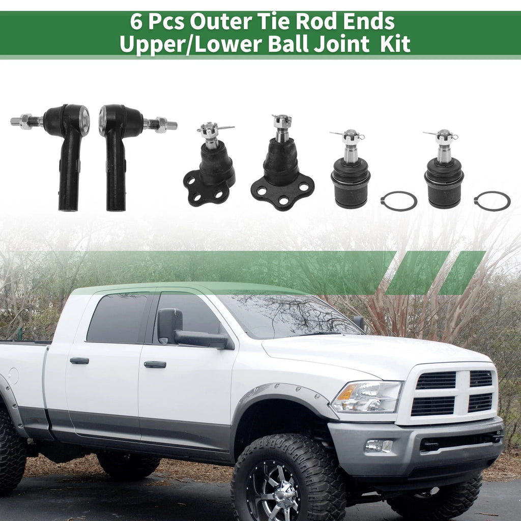 6 Pc Front Outer Tie Rod End and Ball Joint Kit for Dodge Dakota (2000–2004)