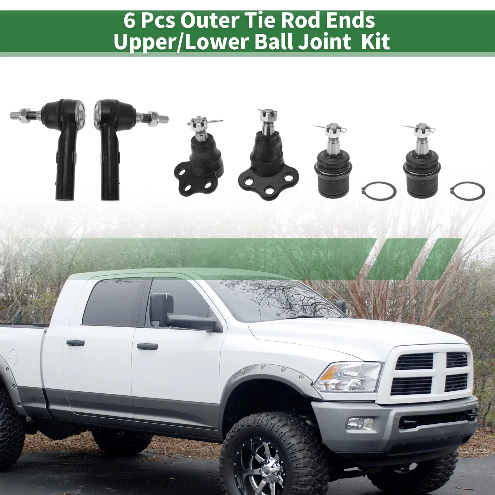 6 Pc Front Outer Tie Rod End and Ball Joint Kit for Dodge Dakota (2000–2004)