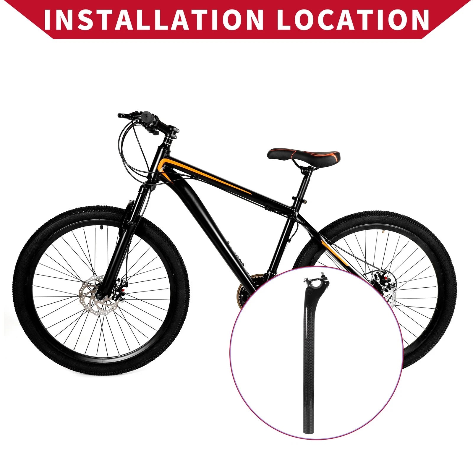 Seat Post 3K Gloss Black Replacement for Bicycle 27.2 x 350 mm (All)