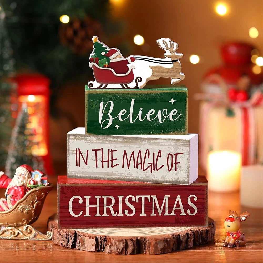 Set of 4 Wooden Santa Claus Table Decorations for Home Kitchen