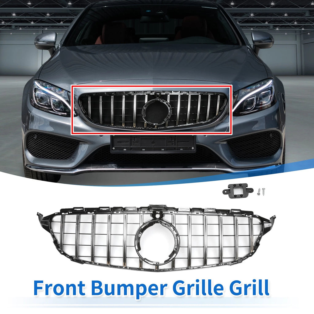 Front Upper Bumper Grille Grill for Mercedes-Benz C180 Chrome Black (2011–2014)